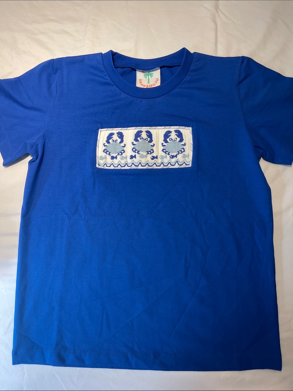 Shrimp & Grits Royal Blue Kids Crab Applique Tee